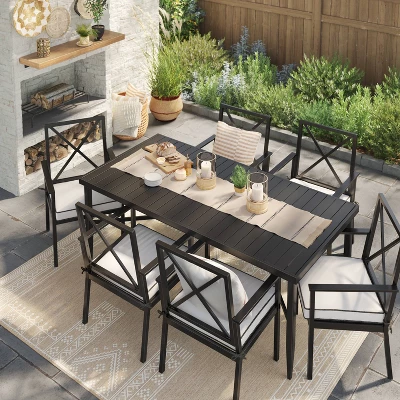 Searsburg Aluminum 6 Person Rectangle Slat Top Patio Dining Table, Outdoor Furniture - Black - Threshold™ 3 Searsburg Aluminum 6 Person Rectangle Slat Top Patio Dining Table, Outdoor Furniture - Black - Threshold™