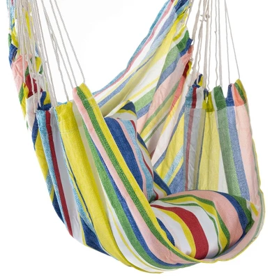 3.3' Cushioned Outdoor Hammock Chair With Spreader Bar Summer Stripe Yellow/Red/Blue - Threshold™ 3 3.3' Cushioned Outdoor Hammock Chair With Spreader Bar Summer Stripe Yellow/Red/Blue - Threshold™