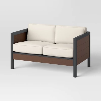 Bryant 2pc Faux Wood Patio Loveseat & Coffee Table - Gray/Natural - Threshold™ 4 Bryant 2pc Faux Wood Patio Loveseat & Coffee Table - Gray/Natural - Threshold™ - Image 2