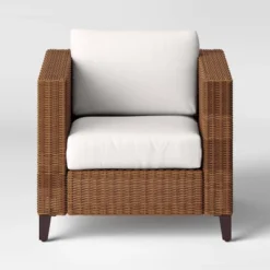 Brookfield Steel Wicker Club Chair With Cushions - Light Brown - Threshold™ -Living Room Furniture Store GUEST 6a8f4677 495f 41b3 8a06 99eb5d62a05b