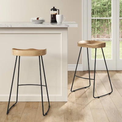 Hull Low Back Barstool Wood/Metal - Threshold 3 Hull Low Back Barstool Wood/Metal - Threshold