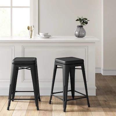 Set Of 2 Carlisle Backless Swivel Counter Height Barstool Matte Black - Threshold™ 3 Set Of 2 Carlisle Backless Swivel Counter Height Barstool Matte Black - Threshold™
