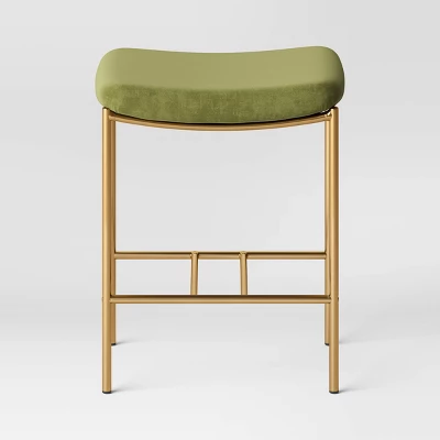 Orion Luxe Backless Counter Height Barstool With Brass Legs Olive Green Velvet - Threshold™ 4 Orion Luxe Backless Counter Height Barstool With Brass Legs Olive Green Velvet - Threshold™ - Image 2