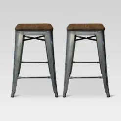 Set Of 2 Hampden Industrial 24" Counter Height Barstool Natural Metal - Threshold™
