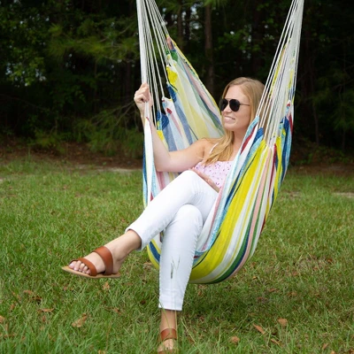 3.3' Cushioned Outdoor Hammock Chair With Spreader Bar Summer Stripe Yellow/Red/Blue - Threshold™ 4 3.3' Cushioned Outdoor Hammock Chair With Spreader Bar Summer Stripe Yellow/Red/Blue - Threshold™ - Image 2