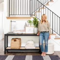 Console Table With Woven Rattan Shelf Black - Threshold™ Designed With Studio McGee -Living Room Furniture Store GUEST 8850858f 6d86 4502 8112 f583beb8eb20