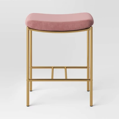 Orion Luxe Backless Counter Height Barstool With Brass Legs Blush Velvet - Threshold™ 4 Orion Luxe Backless Counter Height Barstool With Brass Legs Blush Velvet - Threshold™ - Image 2