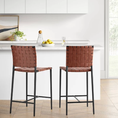 Wellfleet Woven Faux Leather Metal Base Counter Height Barstool - Threshold™ 3 Wellfleet Woven Faux Leather Metal Base Counter Height Barstool - Threshold™
