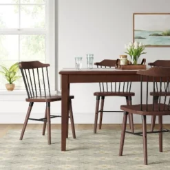 Delway Curved Back Mixed Material Dining Chair Walnut - Threshold™