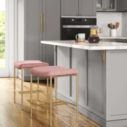 Orion Luxe Backless Counter Height Barstool With Brass Legs Blush Velvet - Threshold™