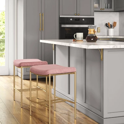 Orion Luxe Backless Counter Height Barstool With Brass Legs Blush Velvet - Threshold™ 3 Orion Luxe Backless Counter Height Barstool With Brass Legs Blush Velvet - Threshold™